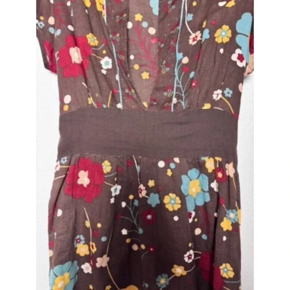 Johnnie Martin Dress Women's L Brown Floral Botanical Weekend Bohemian Feminine - Picture 8 of 12